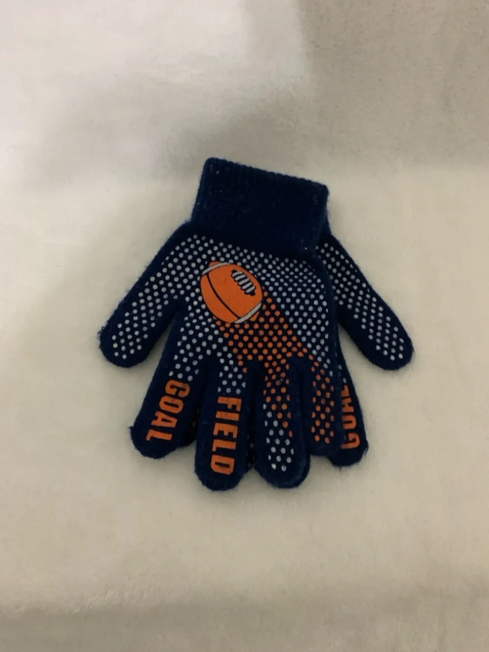 Kids Navy Blue Football Grip Gloves with Orange Detail